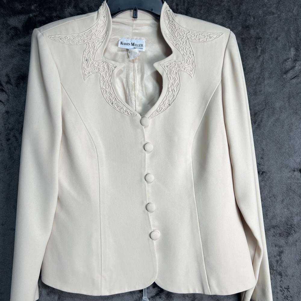 Karen Miller Skirt Suit  Western Embroidered  Ivory Size 10 True Vintage‎